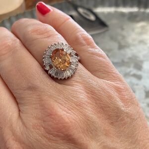 Oval Citrine Stone with CZ Halo Ring